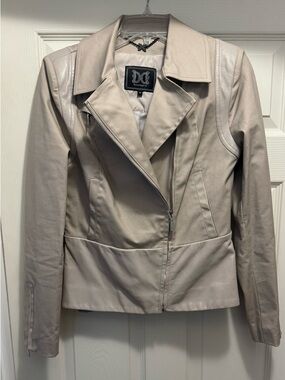 Dawn Levy Beige Brooklyn Luxe Leather Trim Jacket M